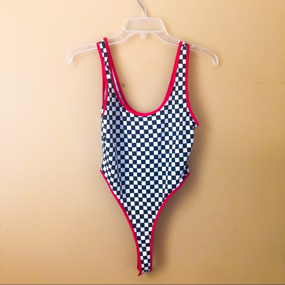 checkered bodysuit